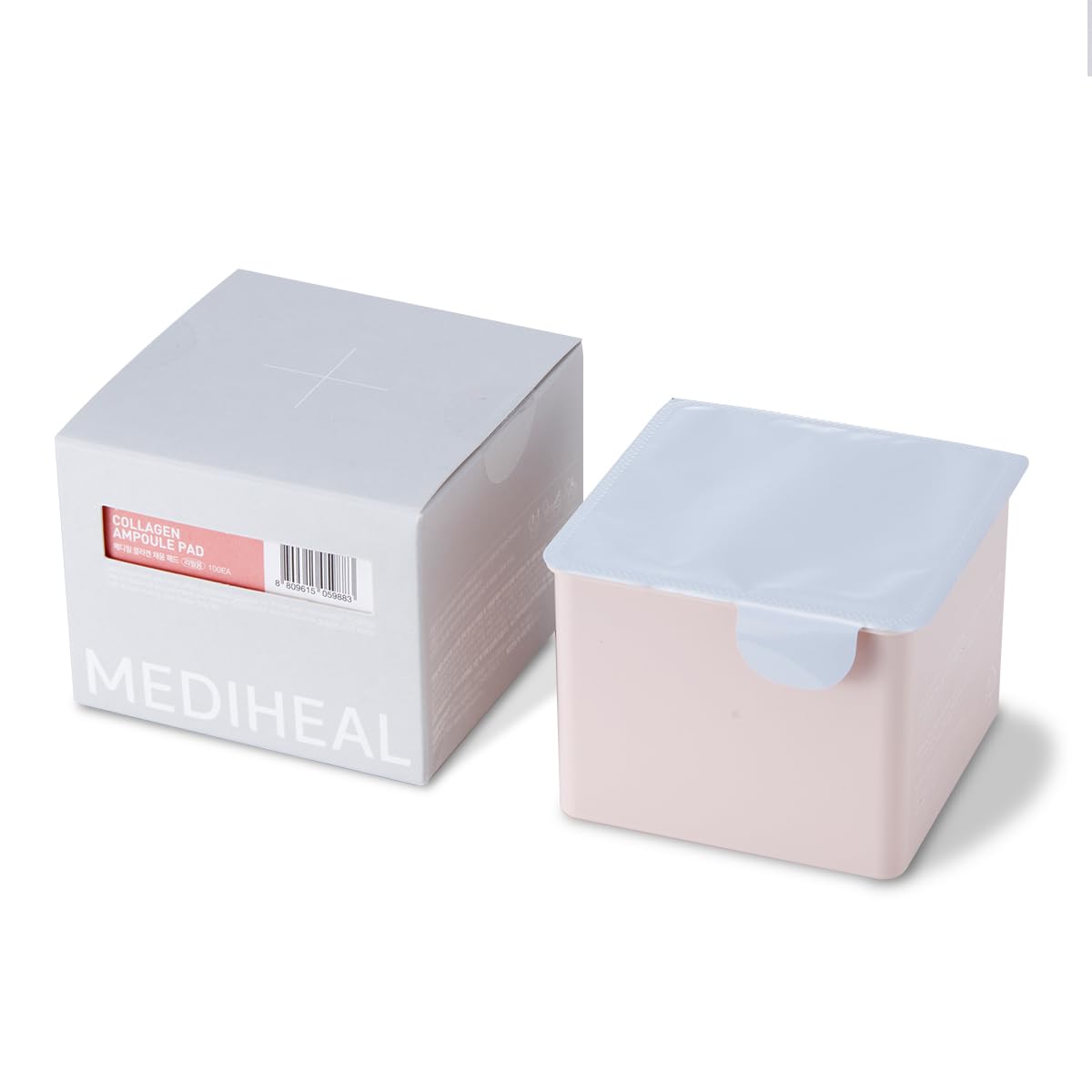 Mediheal Collagen Ampoule Pad closeup texture shows smooth cotton fibers for gentle toning.
