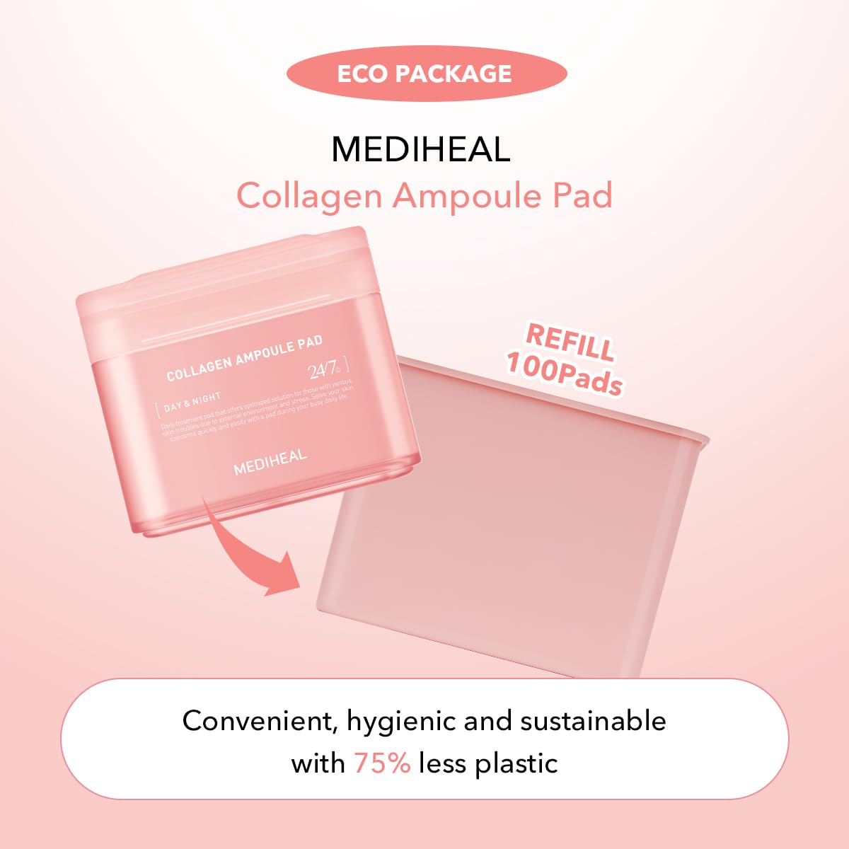 Mediheal Collagen Ampoule Pad dispensing tweezers demonstrate clean, precise application.