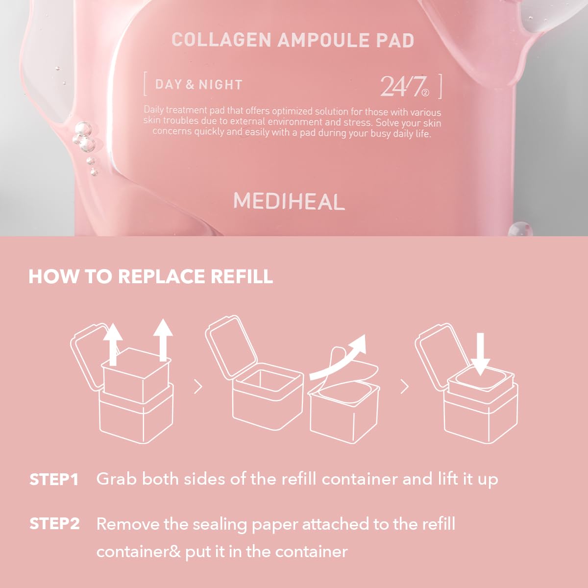Mediheal Collagen Ampoule Pad refill-pack shows sustainable packaging option.