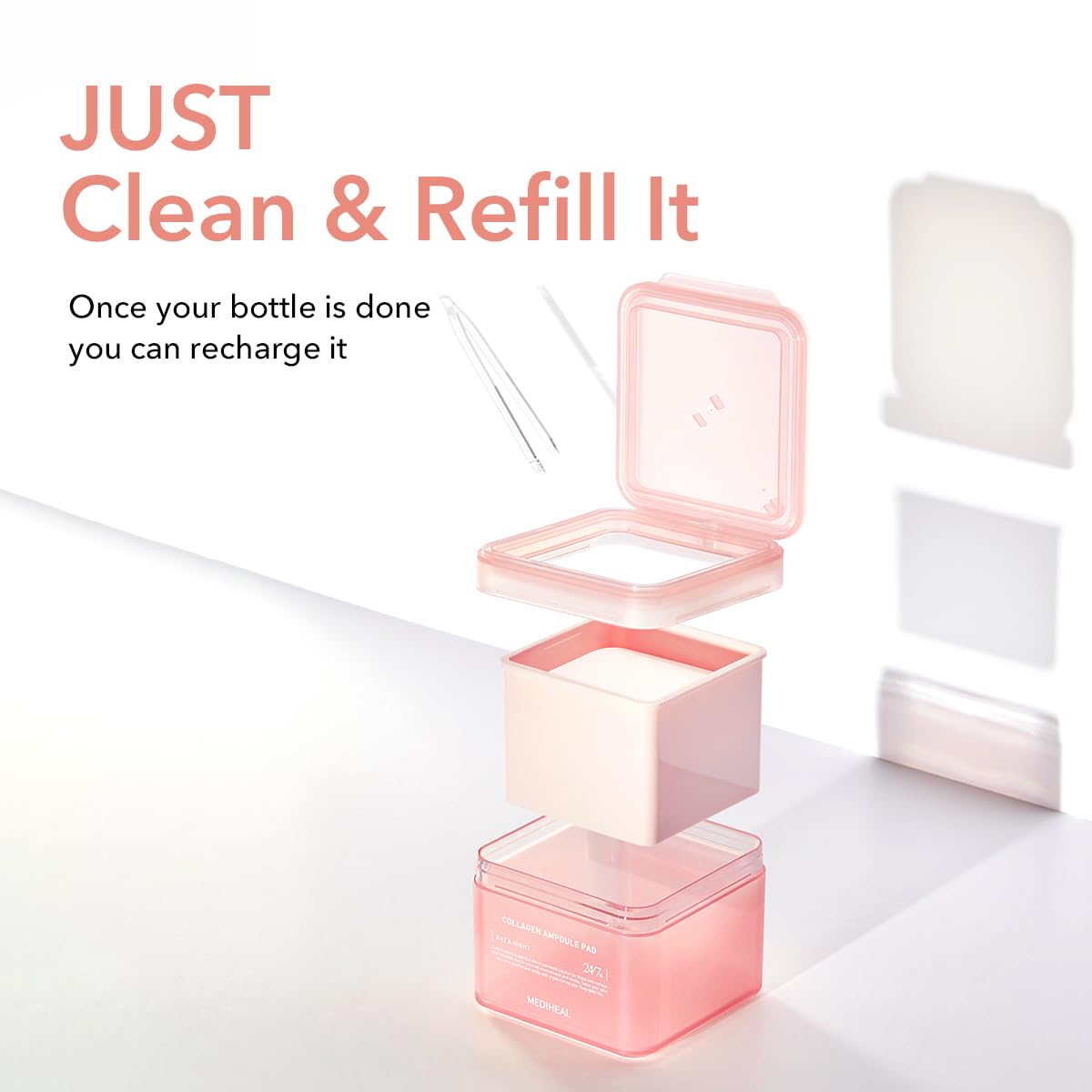 Mediheal Collagen Ampoule Pad vegan eco silk pad texture supports gentle daily care.