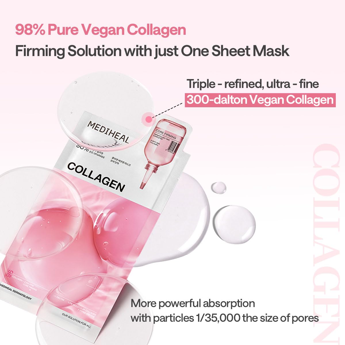Mediheal ingredients chart highlights vegan collagen benefits.