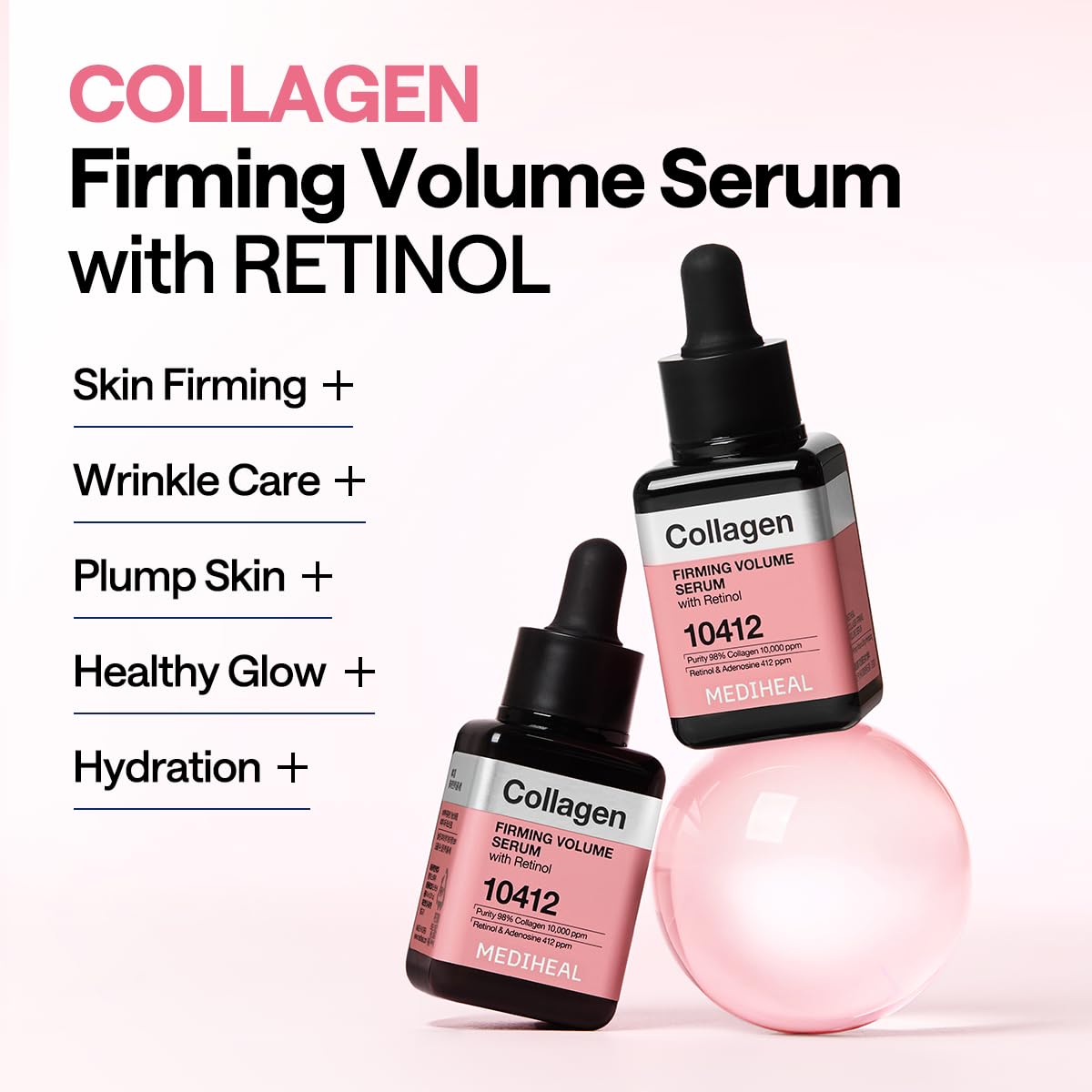 Mediheal Collagen Firming Volume Serum on skin demonstrates instant hydration and smoothing.