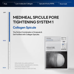 Mediheal Collagen Spicule Ampoule Closeup highlights pore-focused treatment and gentle formula.