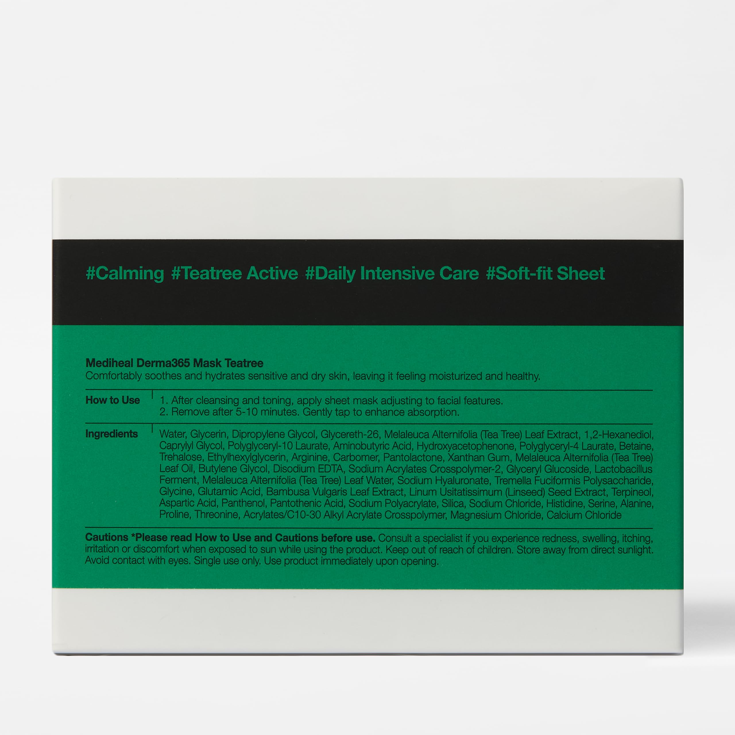 Mediheal Derma 365 Tea Tree mask 30-sheet pack for monthly routine.