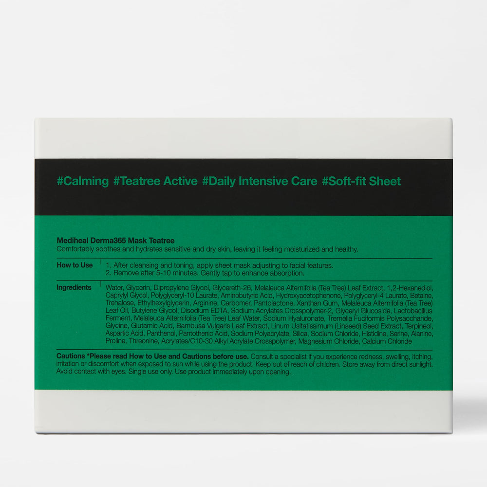 Mediheal Derma 365 Tea Tree mask 30-sheet pack for monthly routine.