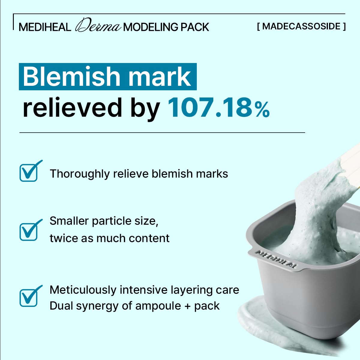 Mediheal Derma Modeling Pack ampoule vial close-up highlighting skin-nourishing Madecassoside