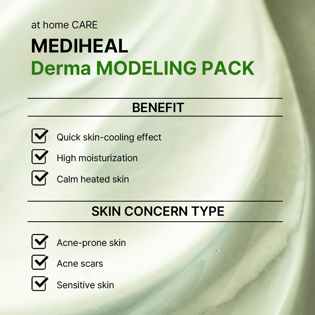 Mediheal Derma Modeling Pack Teatree modeling powder highlights dual synergy for smooth adherence.