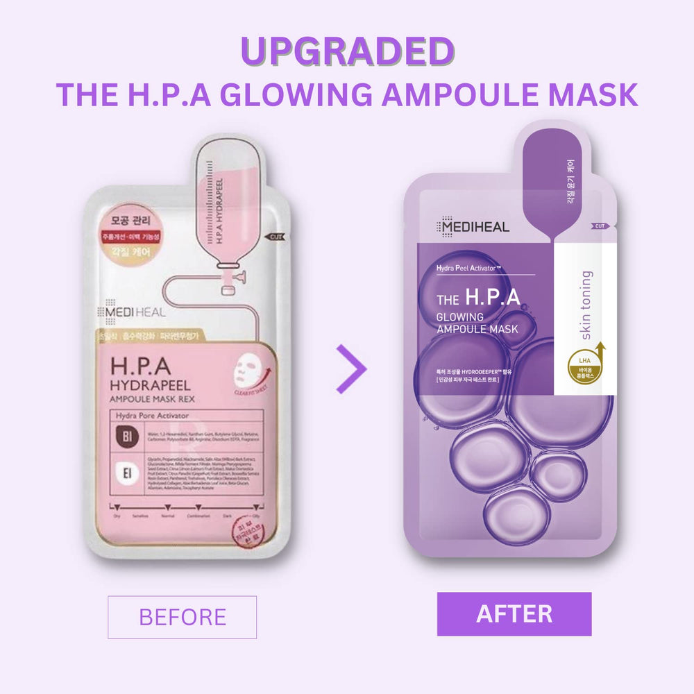 Mediheal HPA ampoule mask closeup texture showing smoothing benefits
