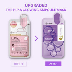 Mediheal HPA ampoule mask closeup texture showing smoothing benefits