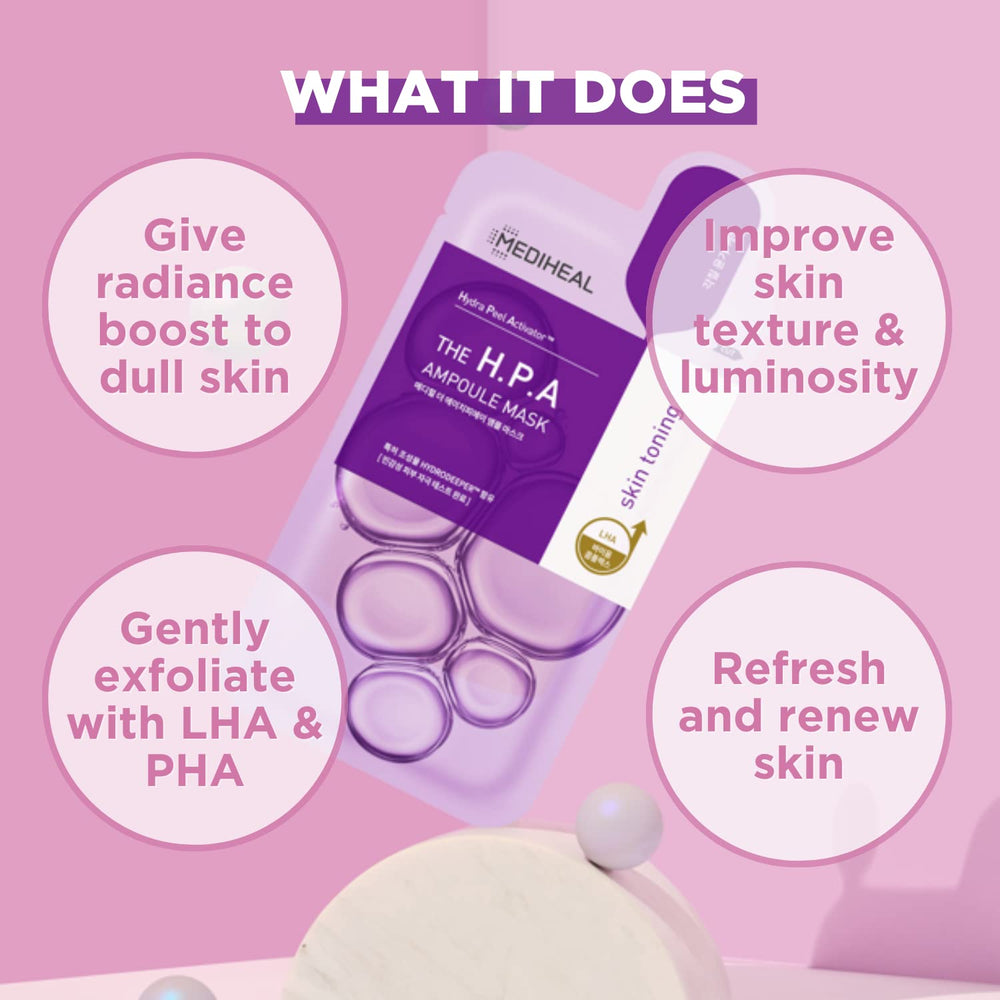 Mediheal HPA ampoule mask glow activation highlights instant radiance