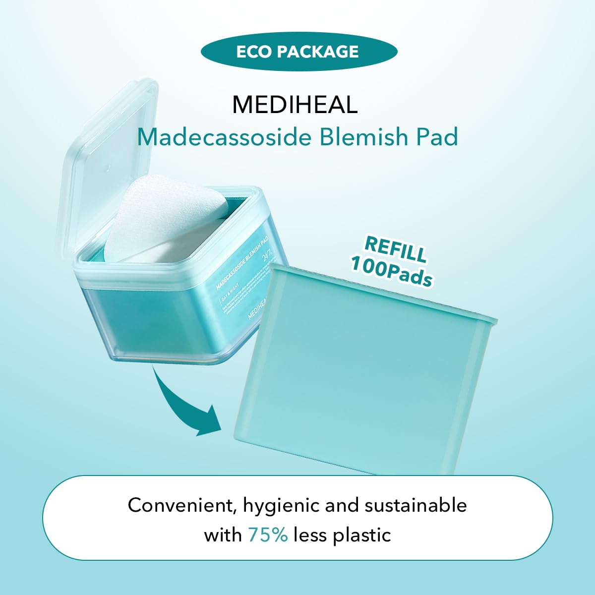 Mediheal Madecassoside blemish pad refill gauze texture close-up for soothing application.