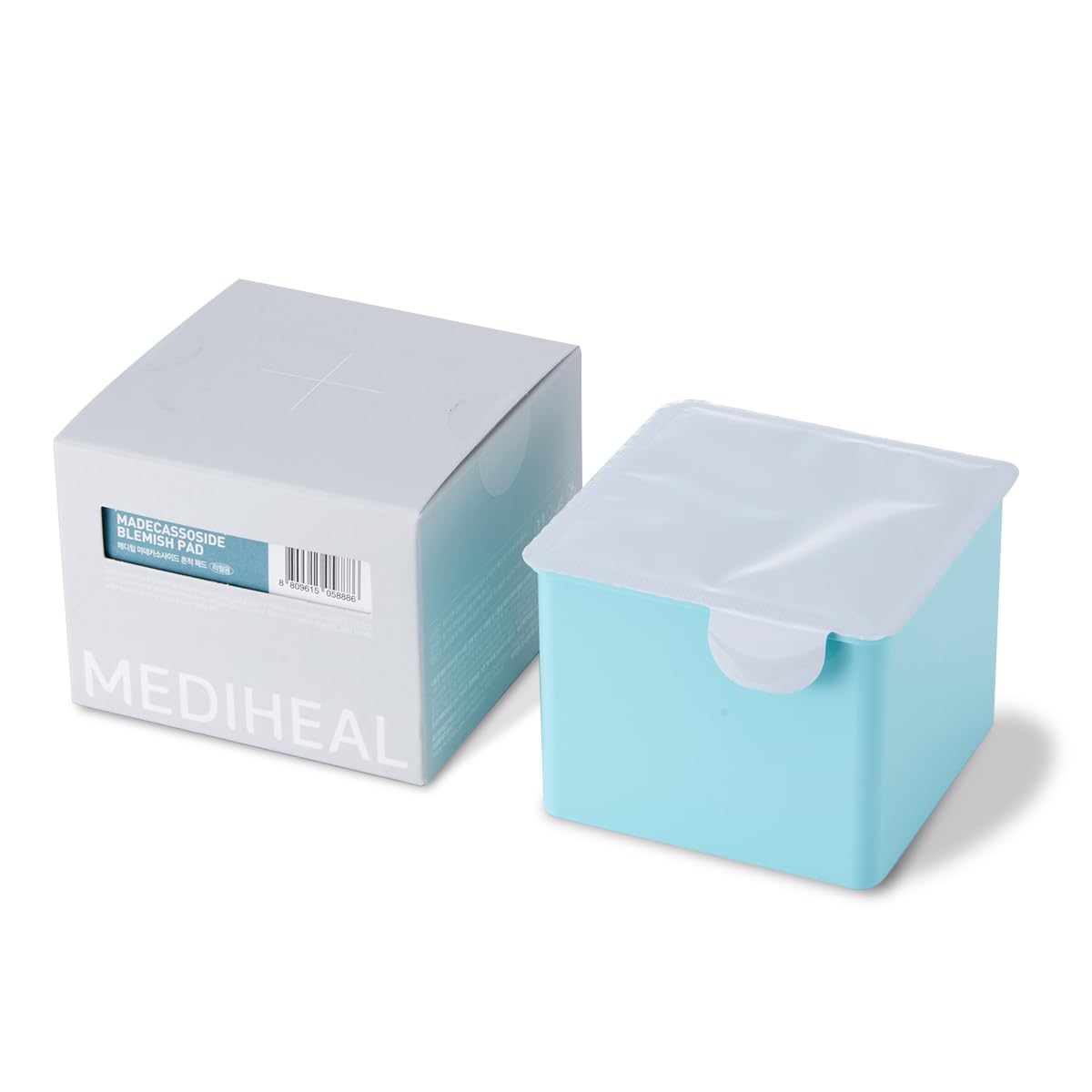 Mediheal Madecassoside blemish pad refill packaging with vegan gauze for gentle blemish care.
