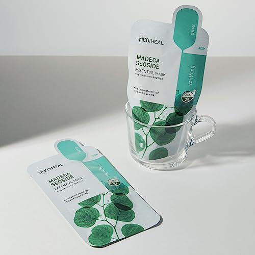 Mediheal Madecassoside mask on face delivering calming hydration.