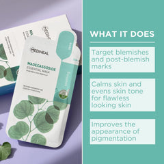 Mediheal sheet mask on face demonstrates calming benefit for blemish prone skin