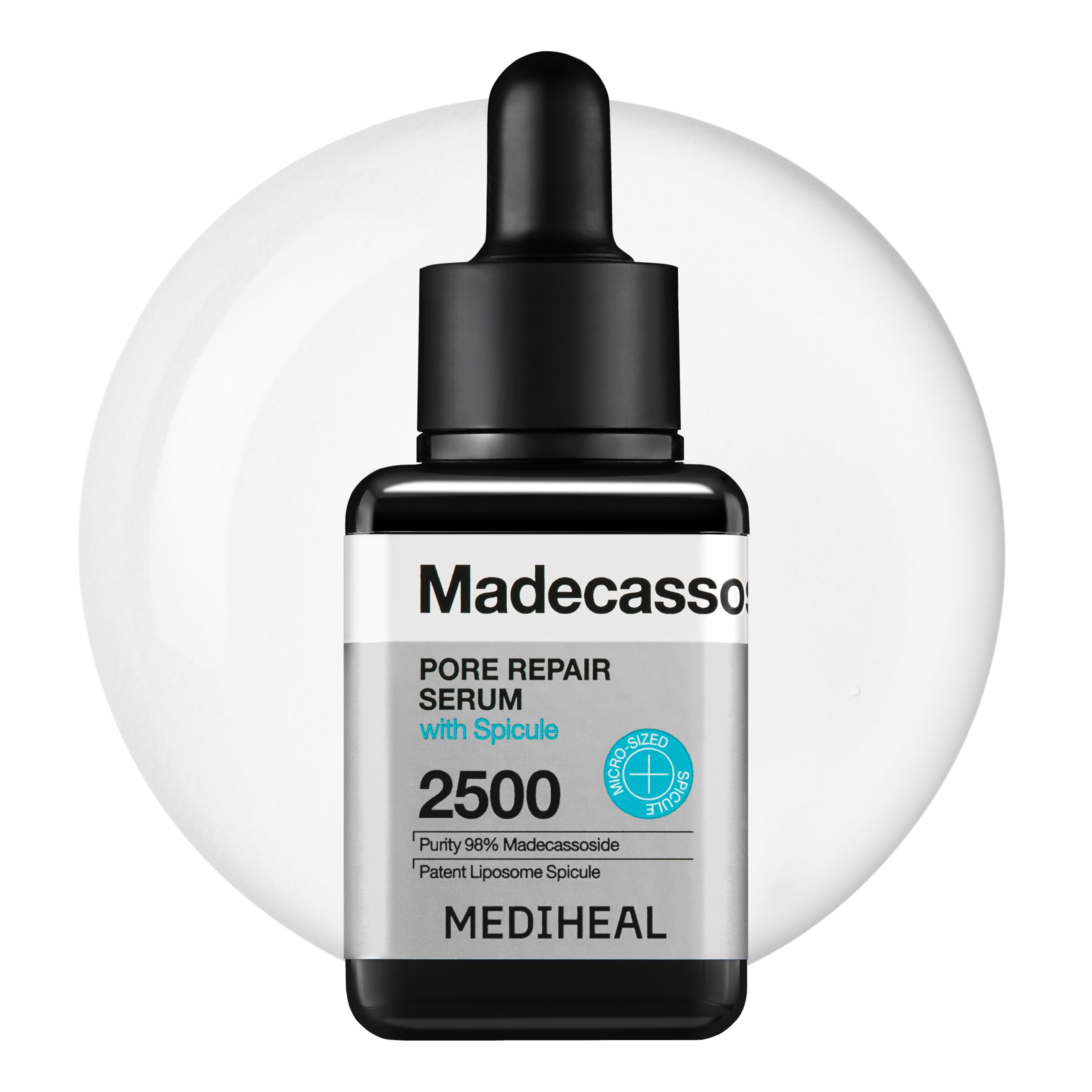 Mediheal Madecassoside serum bottle showcases premium pore repair formula for refined skin.