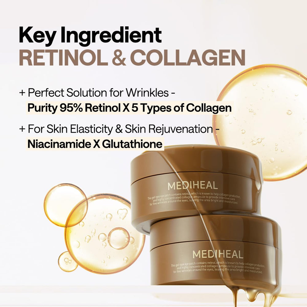 Mediheal under-eye care routine image suggests convenient night-time use.