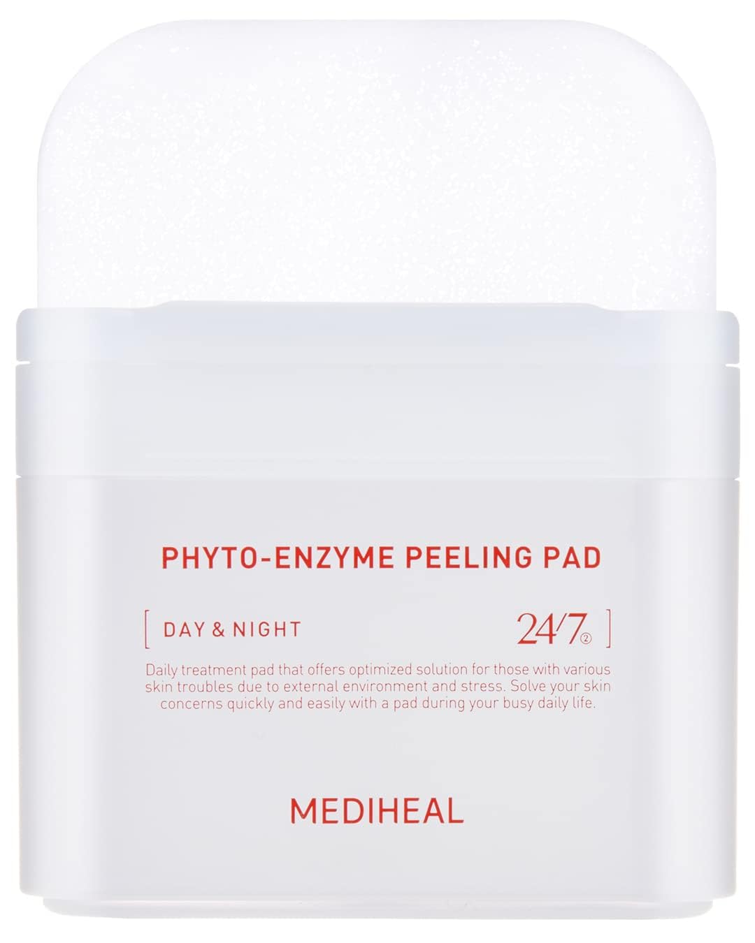 Mediheal Phyto Enzyme Peeling Pad pack demonstrates at-home exfoliation for refreshed, smoother skin.