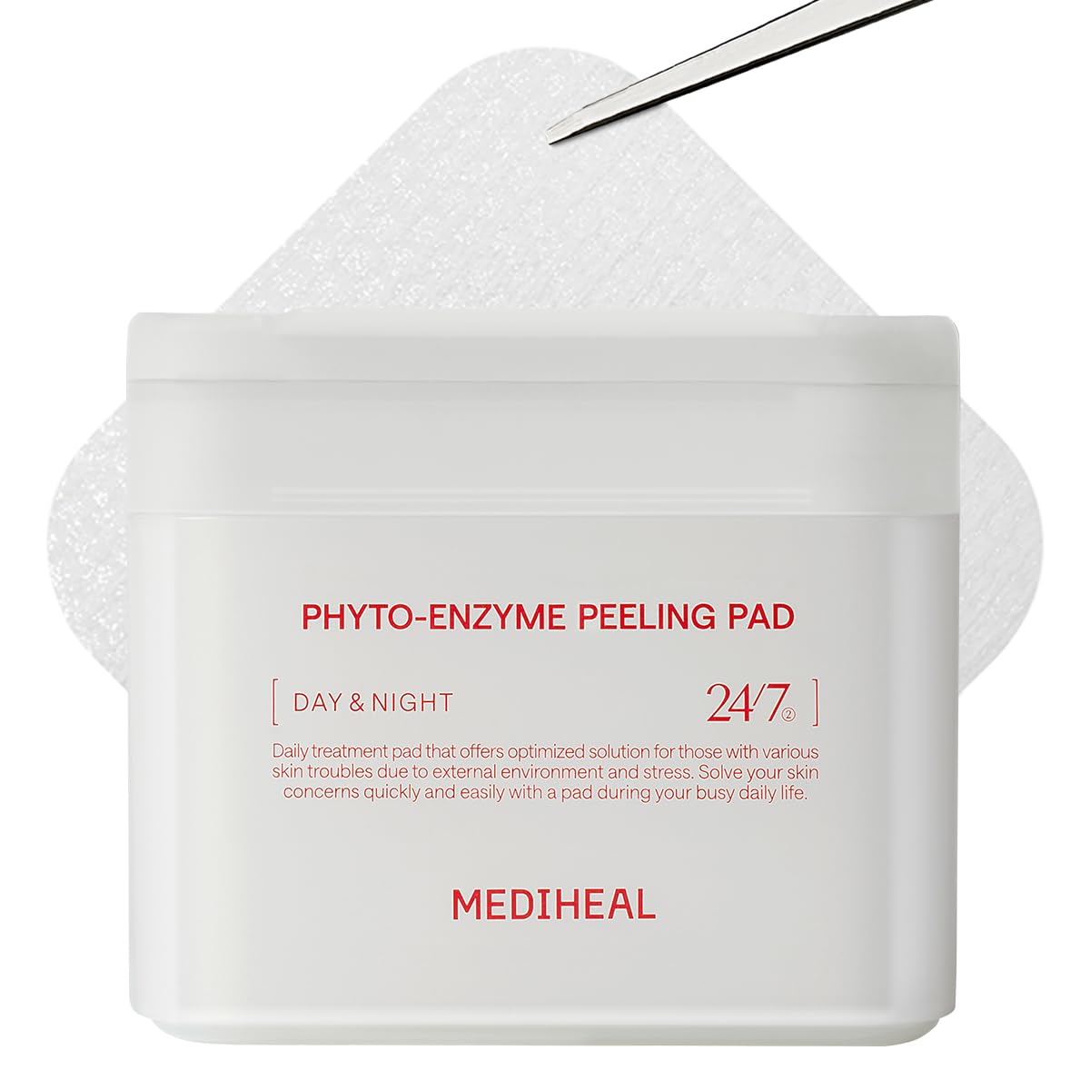 Mediheal Phyto-Enzyme toner pads pack image highlights vegan micro-embossed pads for gentle exfoliation.