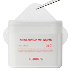 Mediheal Phyto-Enzyme toner pads pack image highlights vegan micro-embossed pads for gentle exfoliation.