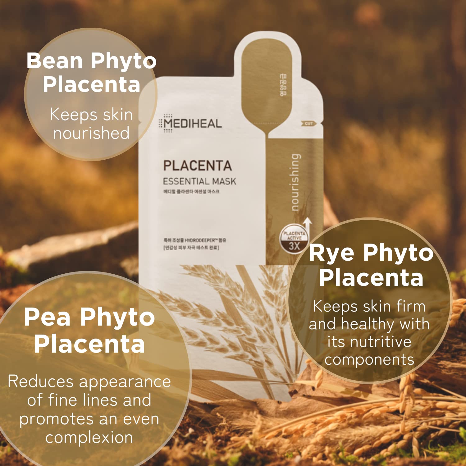 Mediheal Placenta Essential Mask essence closeup—rich serum delivers deep hydration.