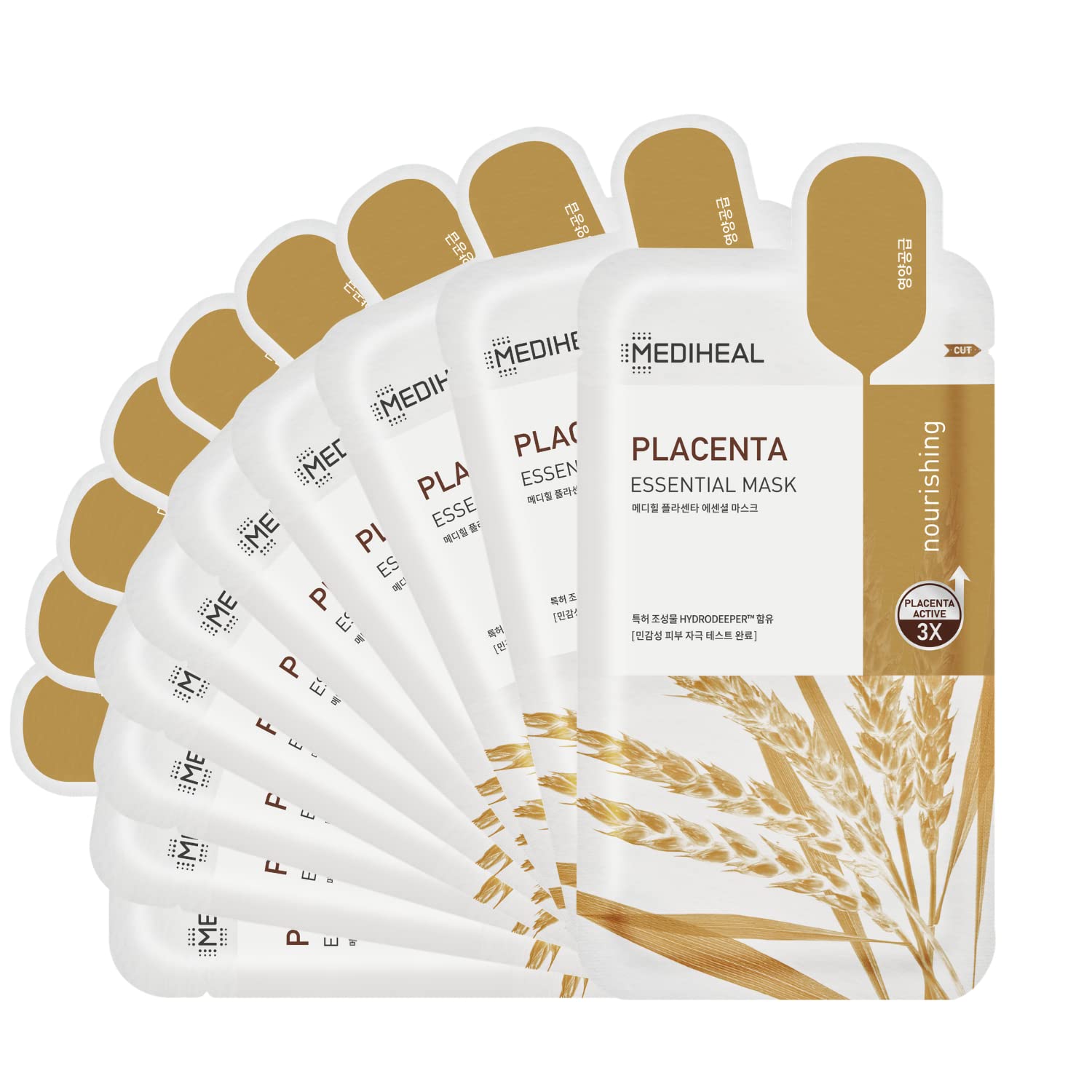 Mediheal Placenta Essential Mask pack front—eco packaging for mindful skincare.