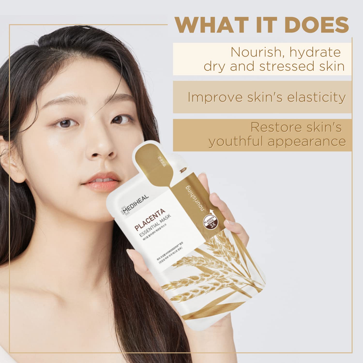 Mediheal Placenta Essential Mask sheet application closeup—even coverage and easy use.