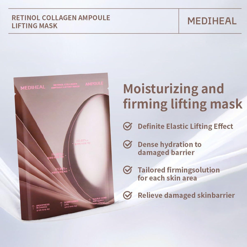 Mediheal lifting mask textured sheet highlights elasticity targeting for localized lift.