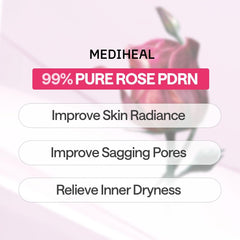 Mediheal Rose PDRN Essential sheet mask on face demonstrates quick fit and soothing moisture.