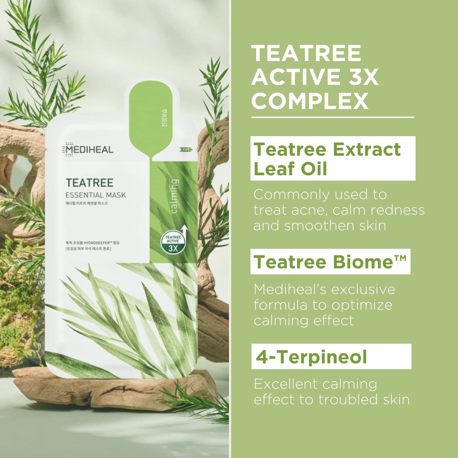 Mediheal Tea Tree Mask being applied to skin for hydration and balance.