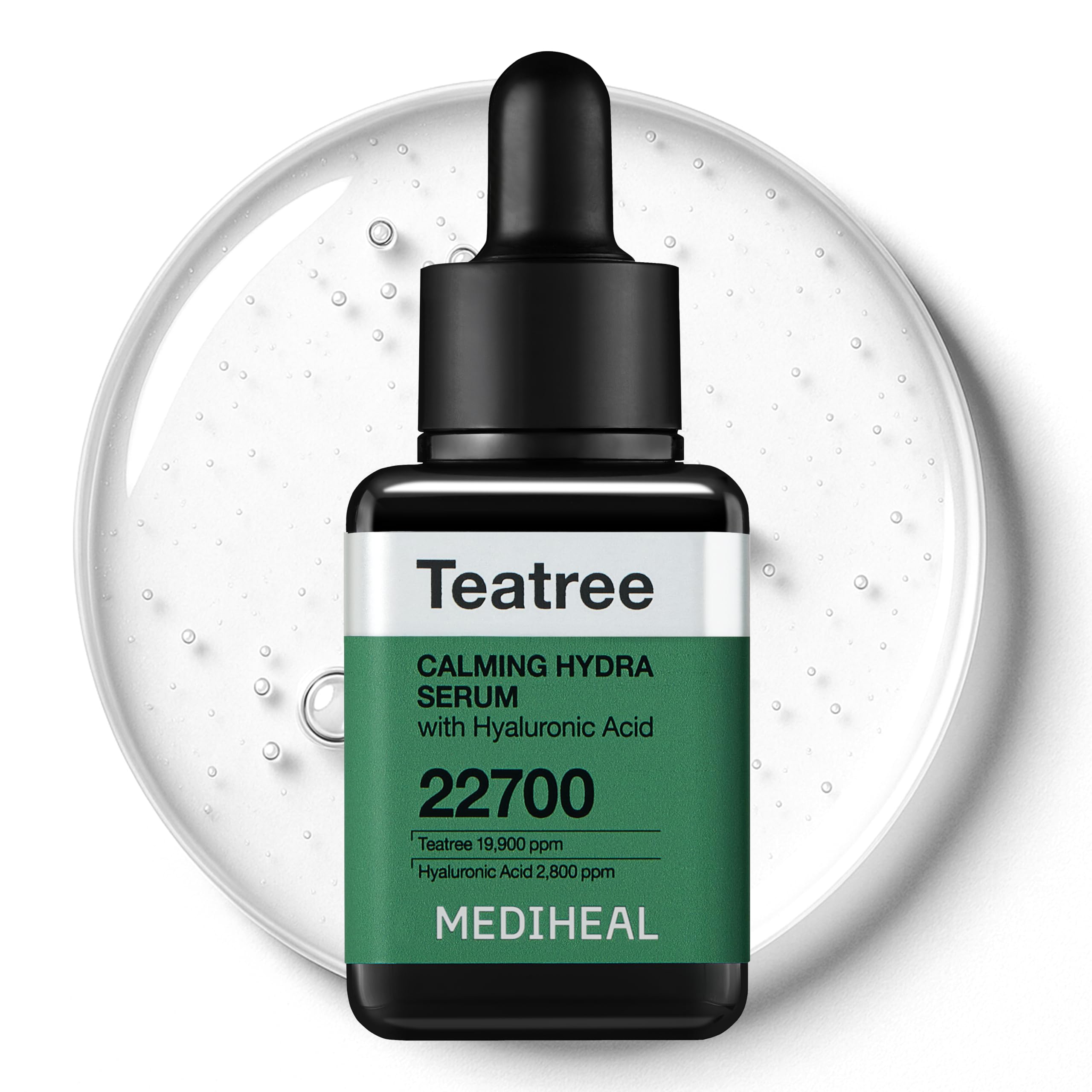 Mediheal Teatree Calming Serum bottle front delivers soothing hydration for irritated skin.
