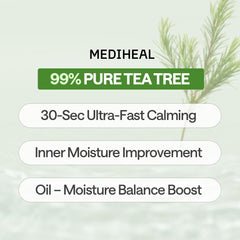Mediheal Teatree Essential Sheet Mask sheet on skin with moisture droplets