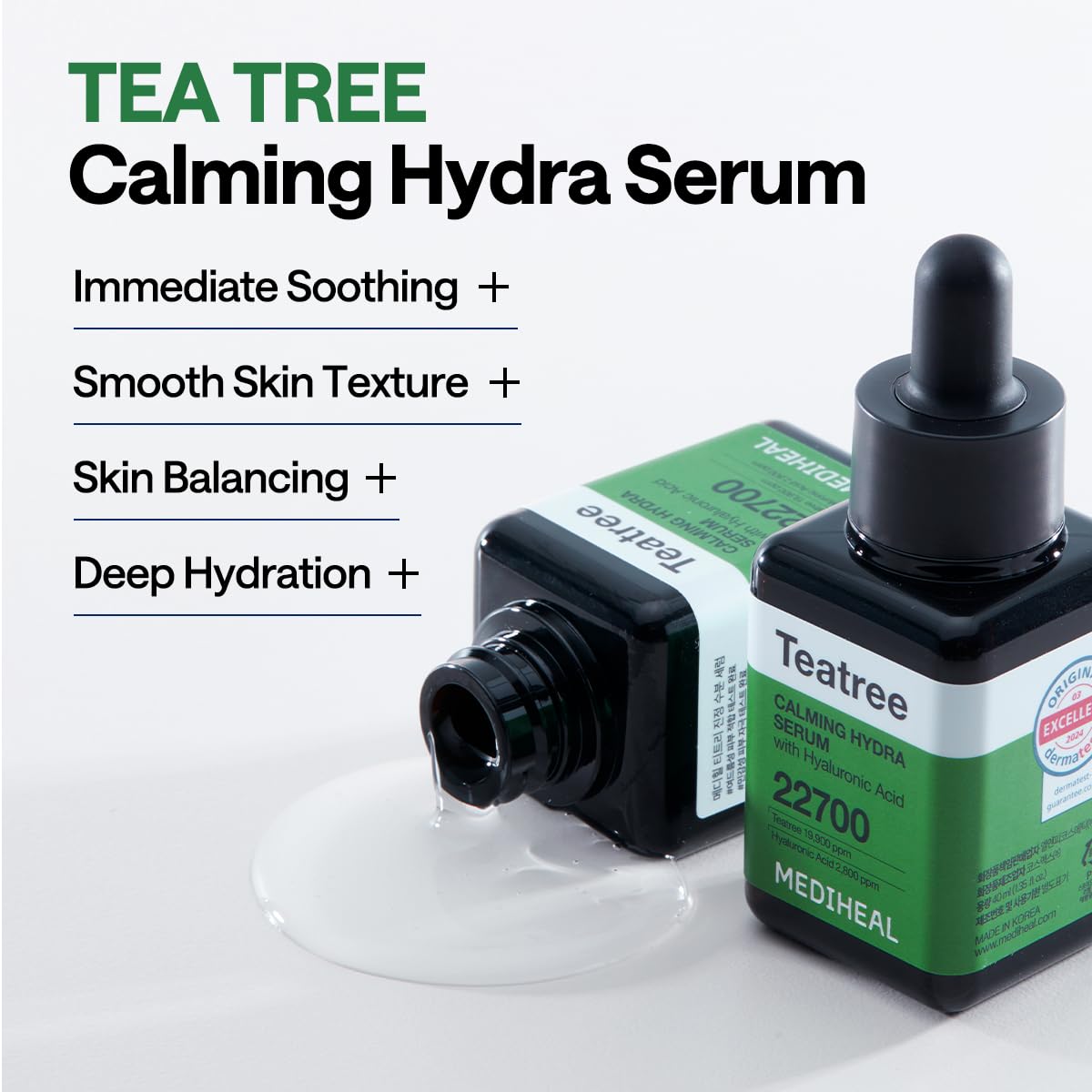 Mediheal Teatree Serum with hyaluronic acid provides deep moisture and refreshed skin.