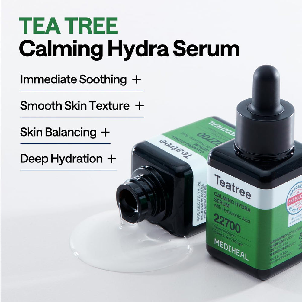 Mediheal Teatree Serum with hyaluronic acid provides deep moisture and refreshed skin.