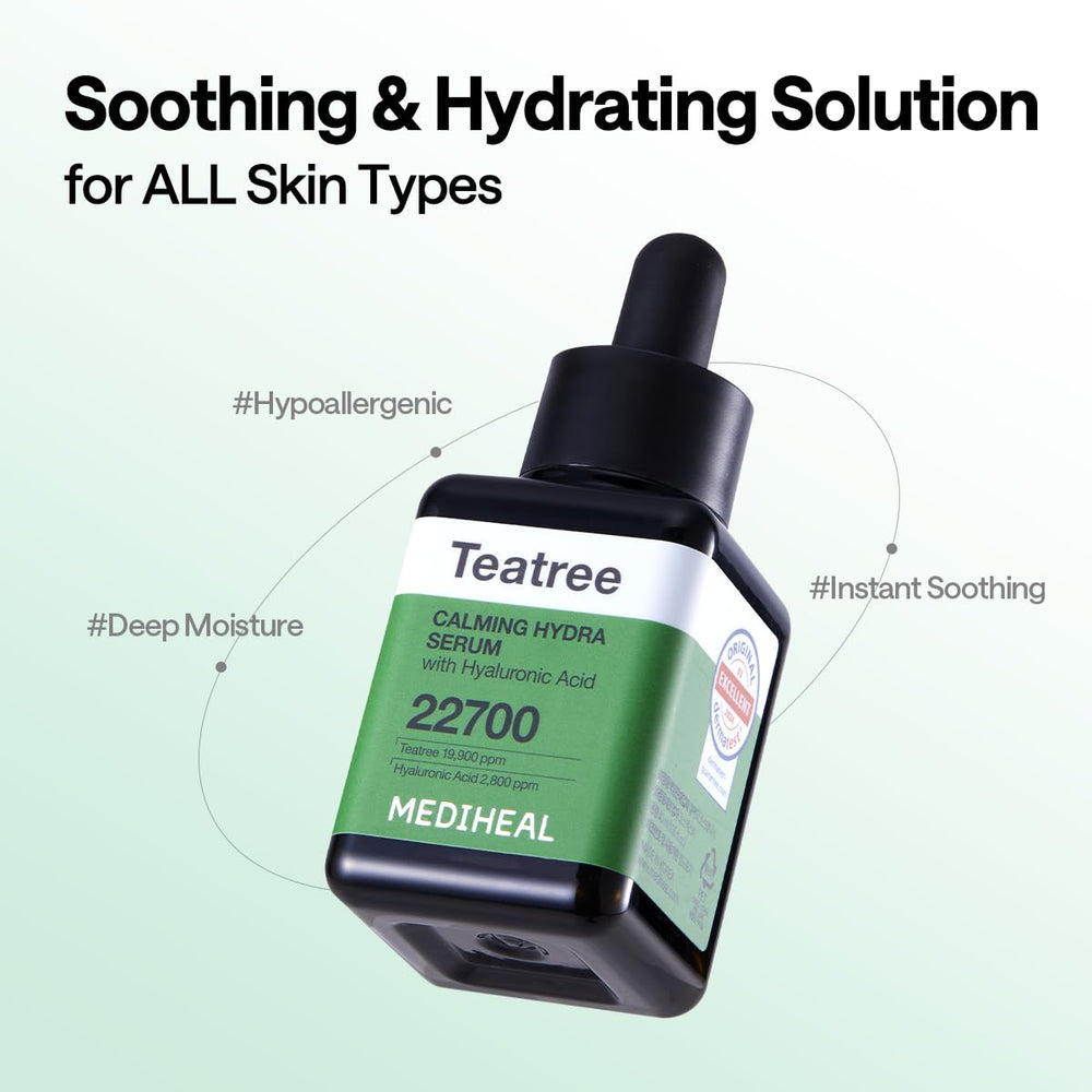 Mediheal Teatree Serum vegan-certified formula supports sensitive, acne-prone skin.