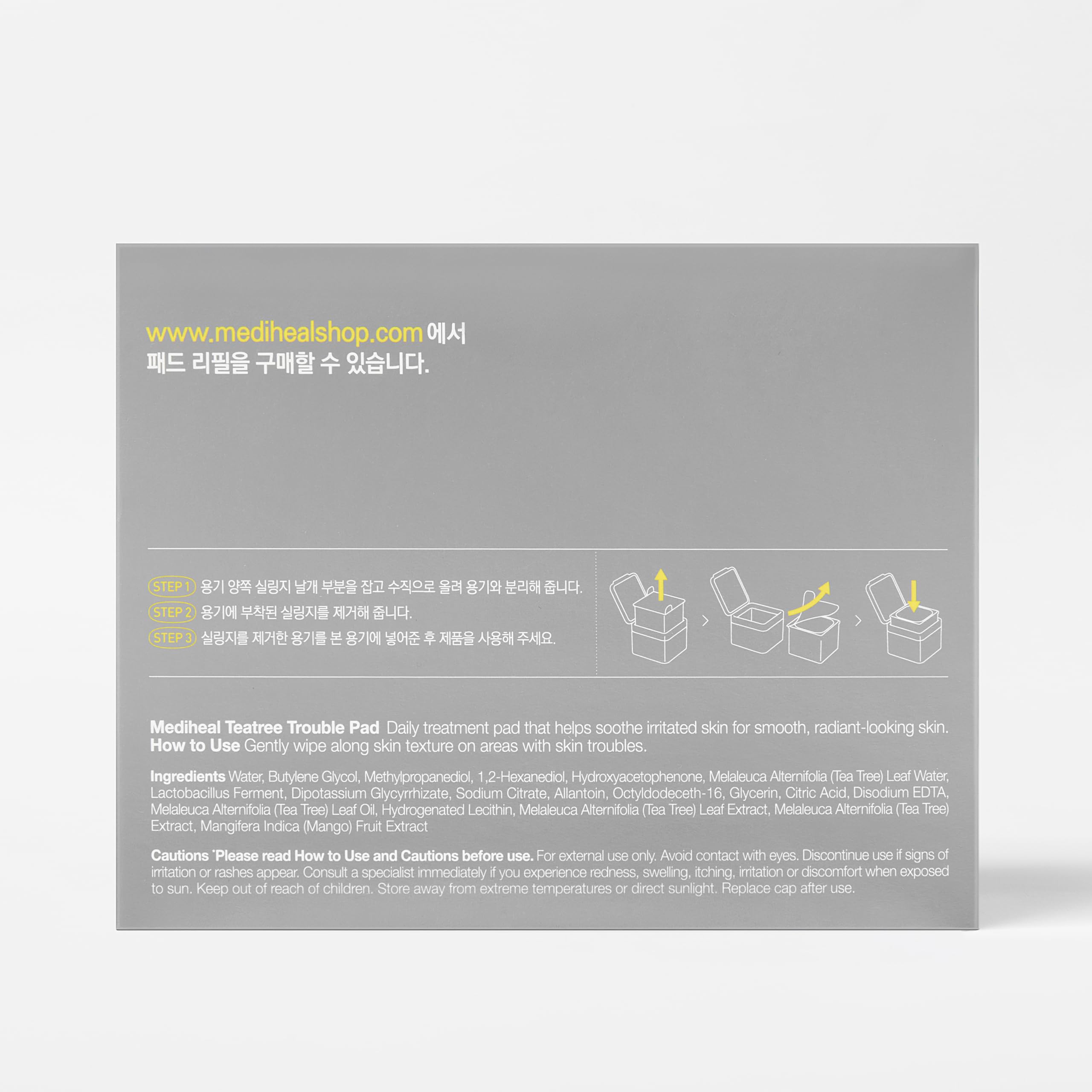 Mediheal Teatree Trouble Pad aromatics evoke calming skincare ritual.