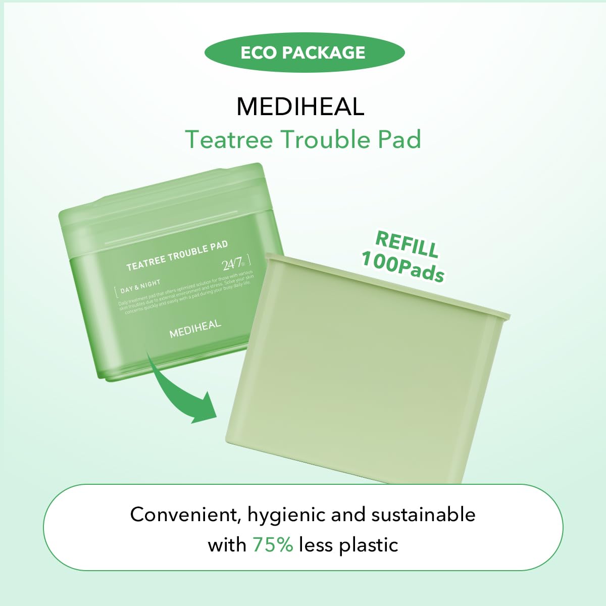 Mediheal Teatree Trouble Pad refill cotton pads close-up for gentle toning and hydration.