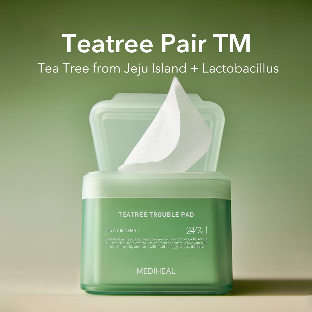 Mediheal Teatree Trouble Pad refill tweezers included for clean handling.