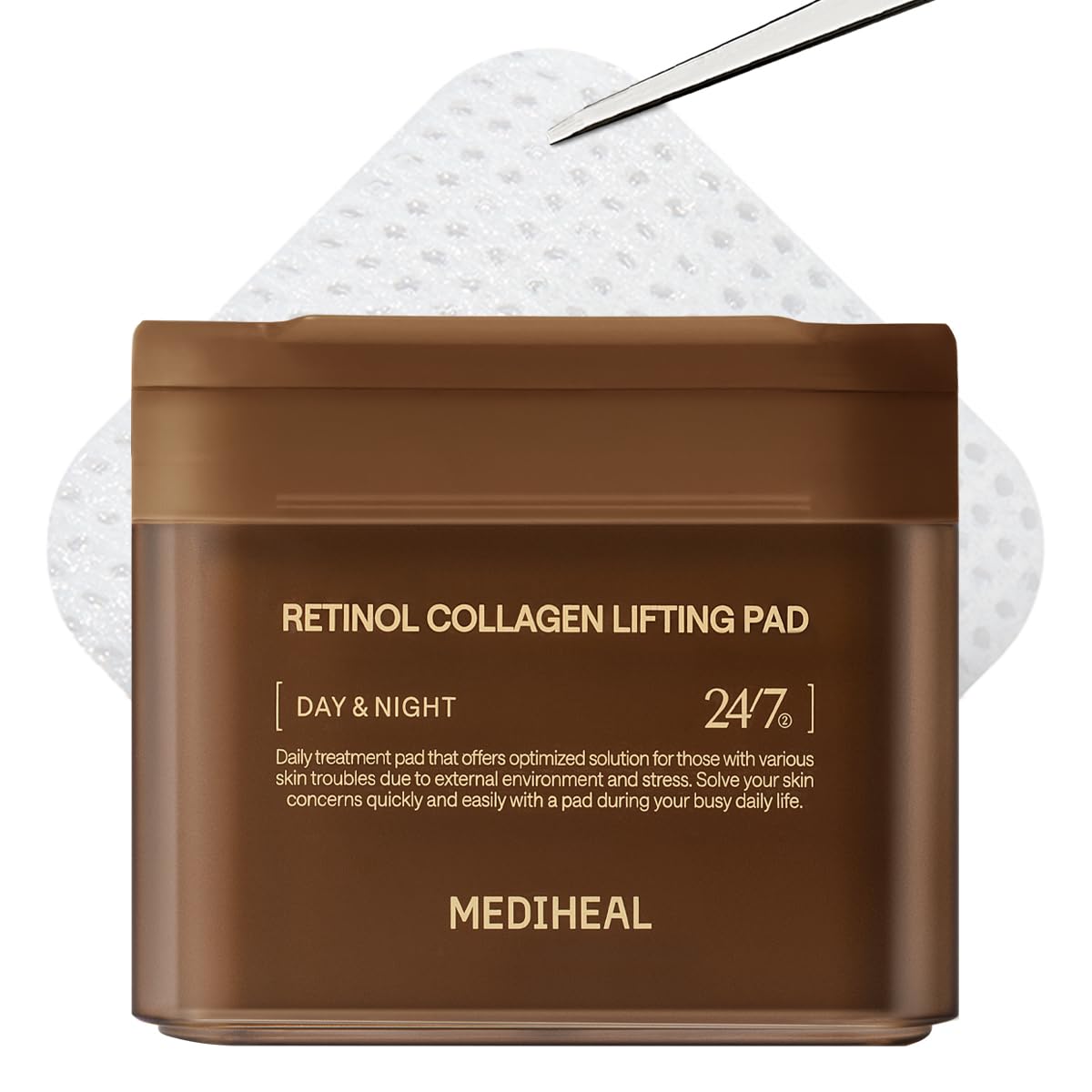 Mediheal Toner Pads packaging front highlights retinol for lifting potential.