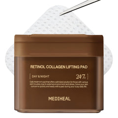 Mediheal Toner Pads packaging front highlights retinol for lifting potential.