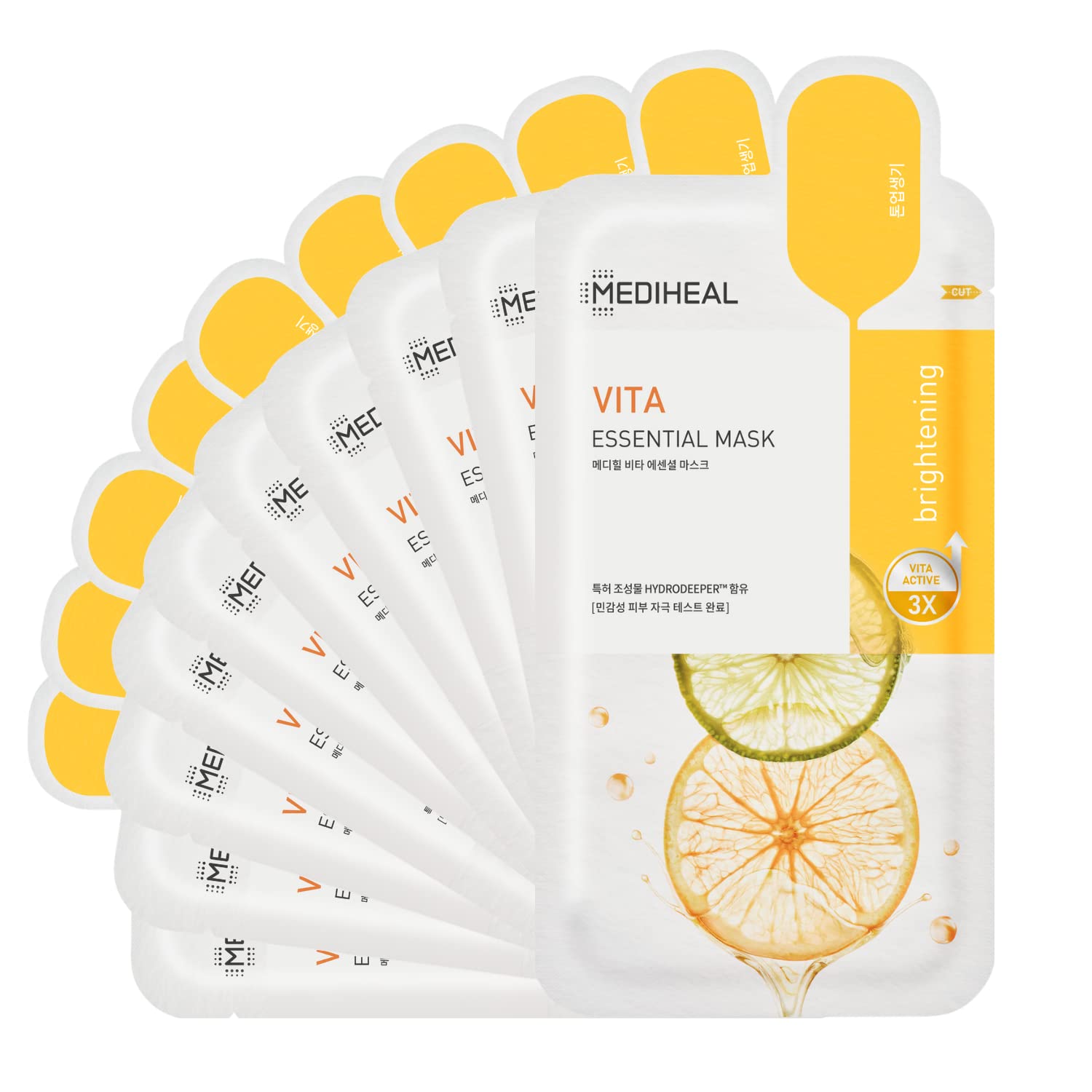 Mediheal Vita Essential sheet mask pack front view for brightness and even-toned skin.