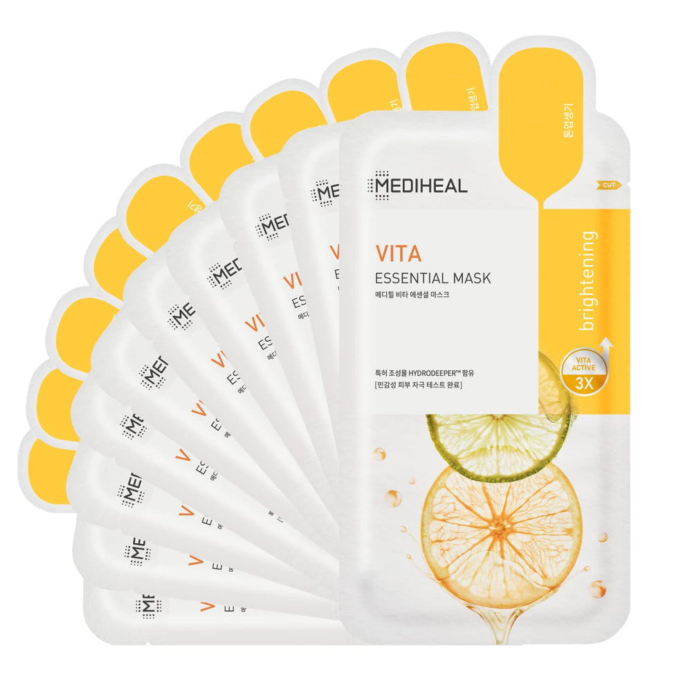 Mediheal Vita Essential sheet mask pack front view for brightness and even-toned skin.