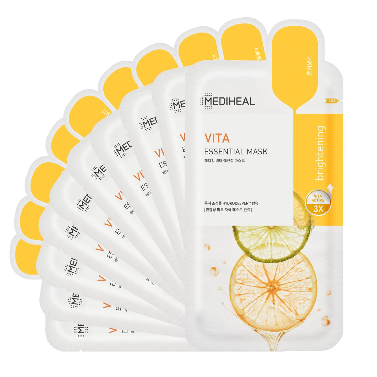 Mediheal Vita Essential sheet mask pack front view for brightness and even-toned skin.