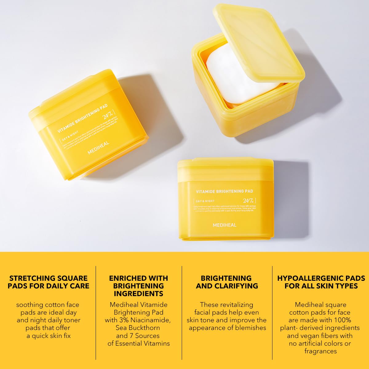 Mediheal Vitamide pad texture close-up demonstrating gauze softness for wide-area care.