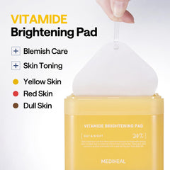 Mediheal Vitamide toner pad applied to skin for blemish-care routine