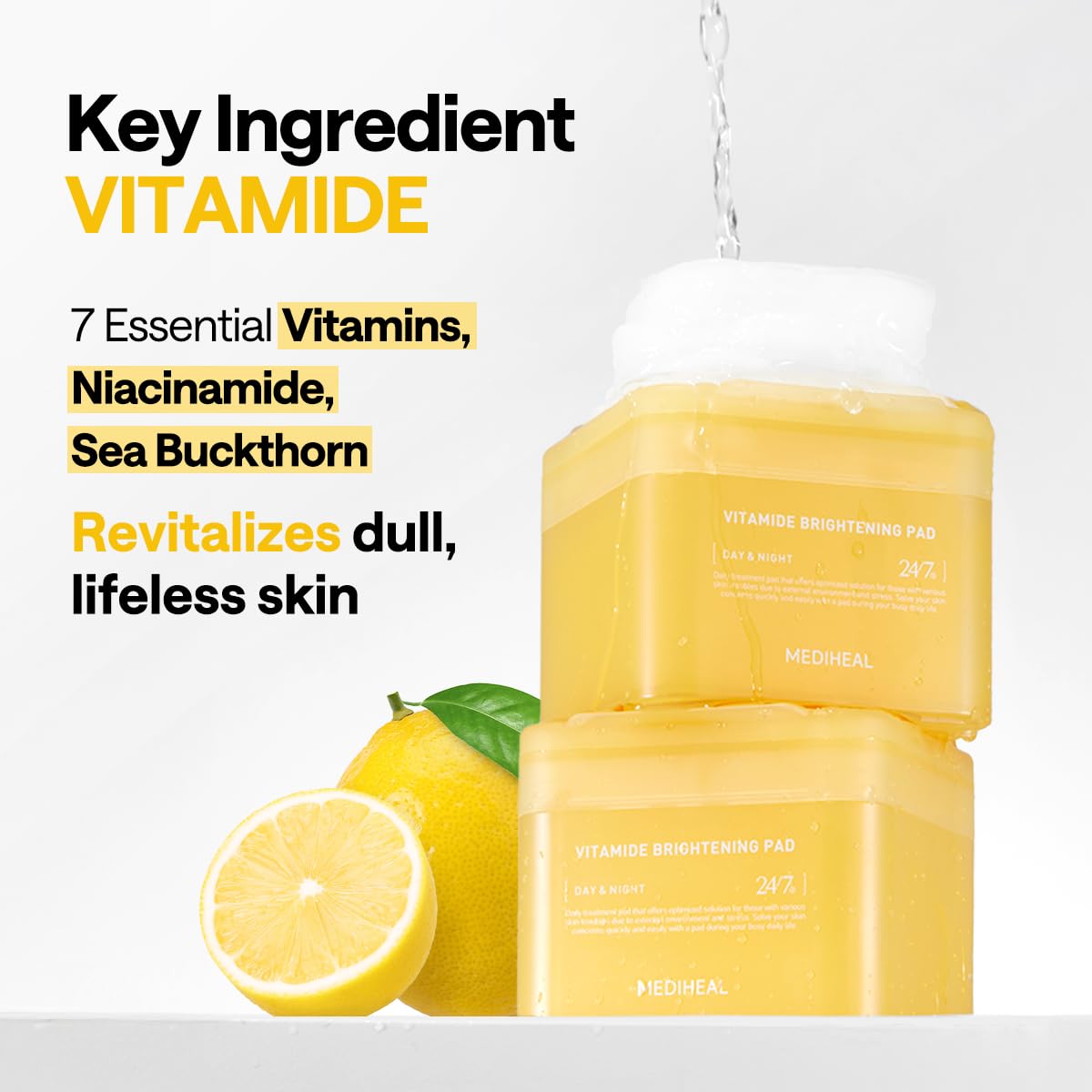 Mediheal Vitamide toner pads used as sheet-mask-style application on cheeks
