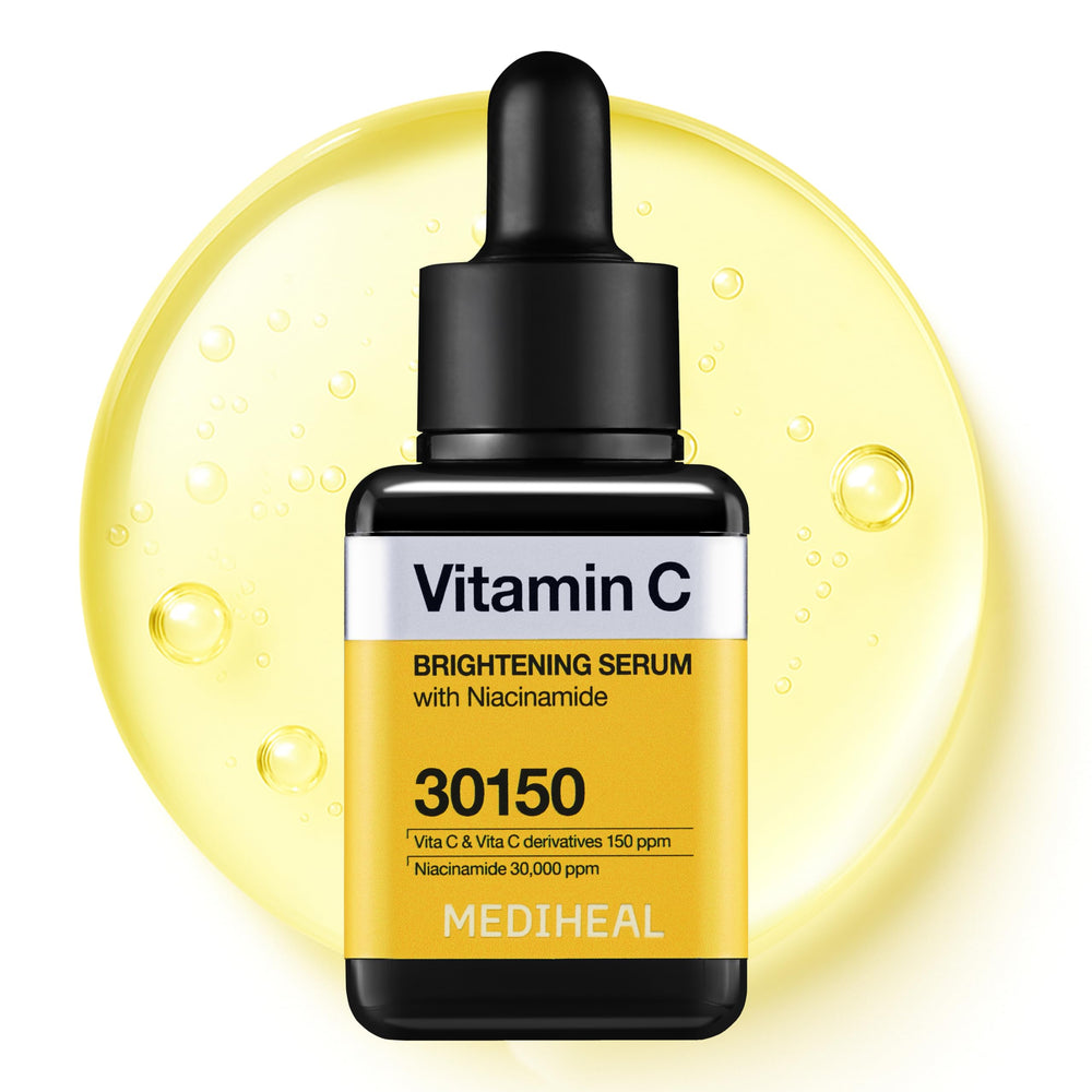 Mediheal Vitamin C Brightening Serum bottle shown to promote radiant skin and even tone.