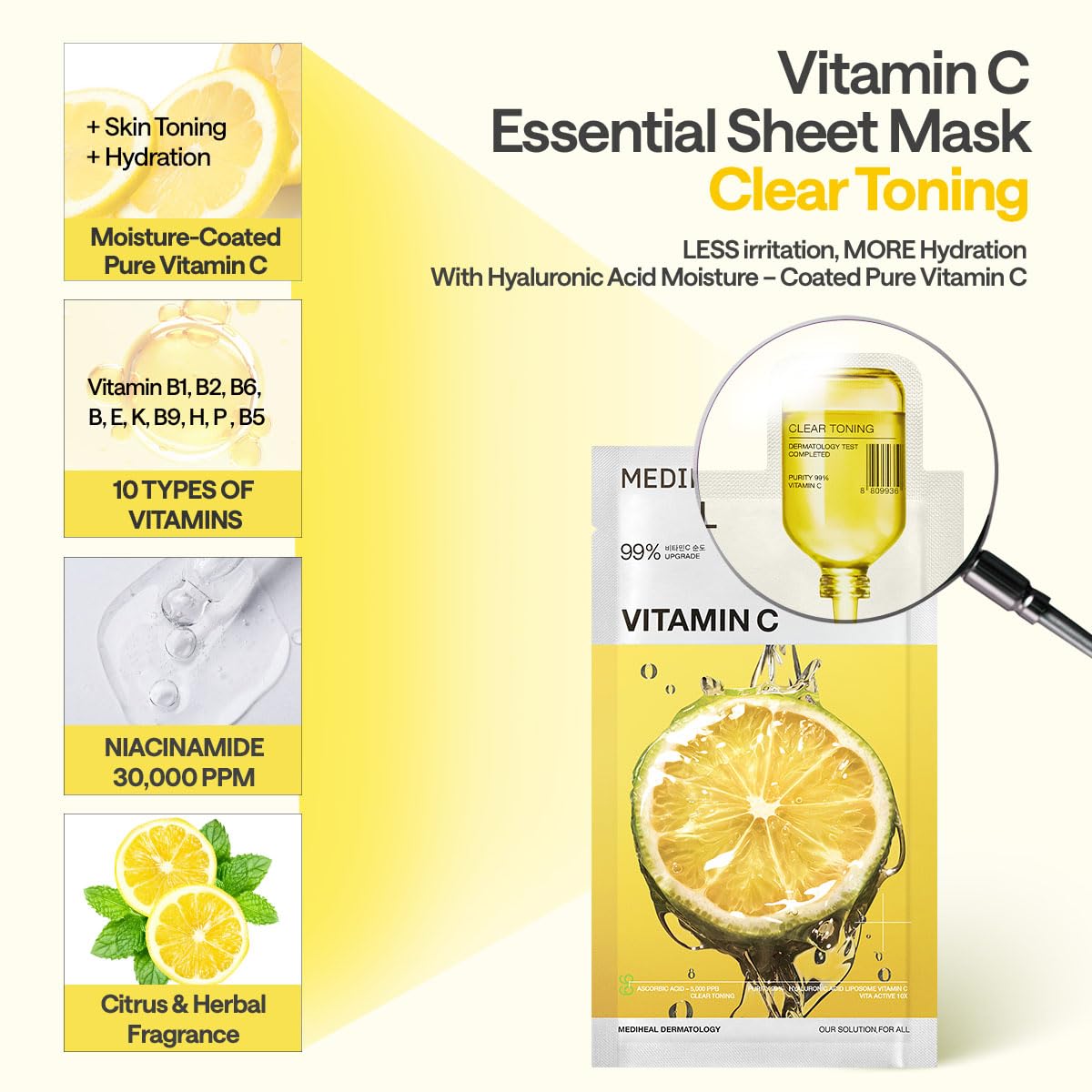 Mediheal Vitamin C Essential Mask pack opened with sheets ready for use.