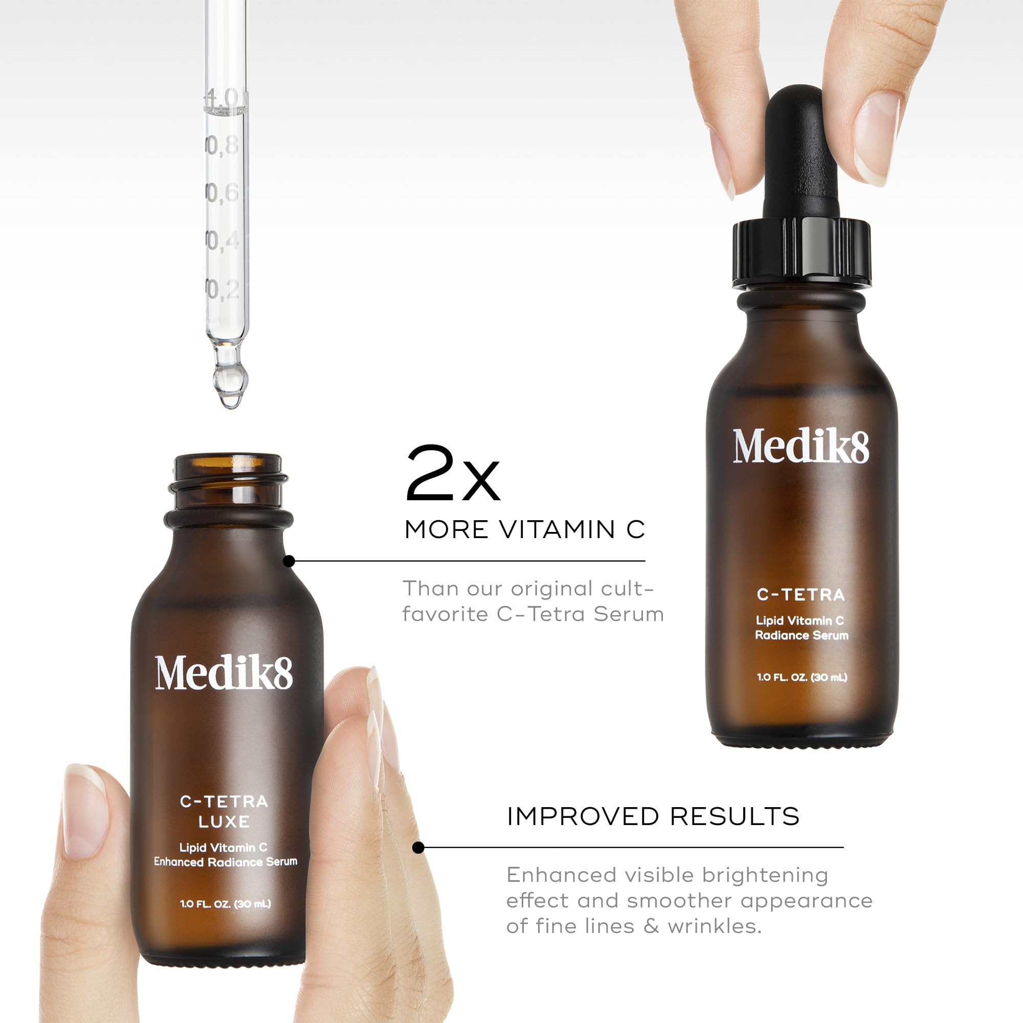 Medik8 C-Tetra Luxe hydration drop illustrates hyaluronic support for plump, refreshed skin