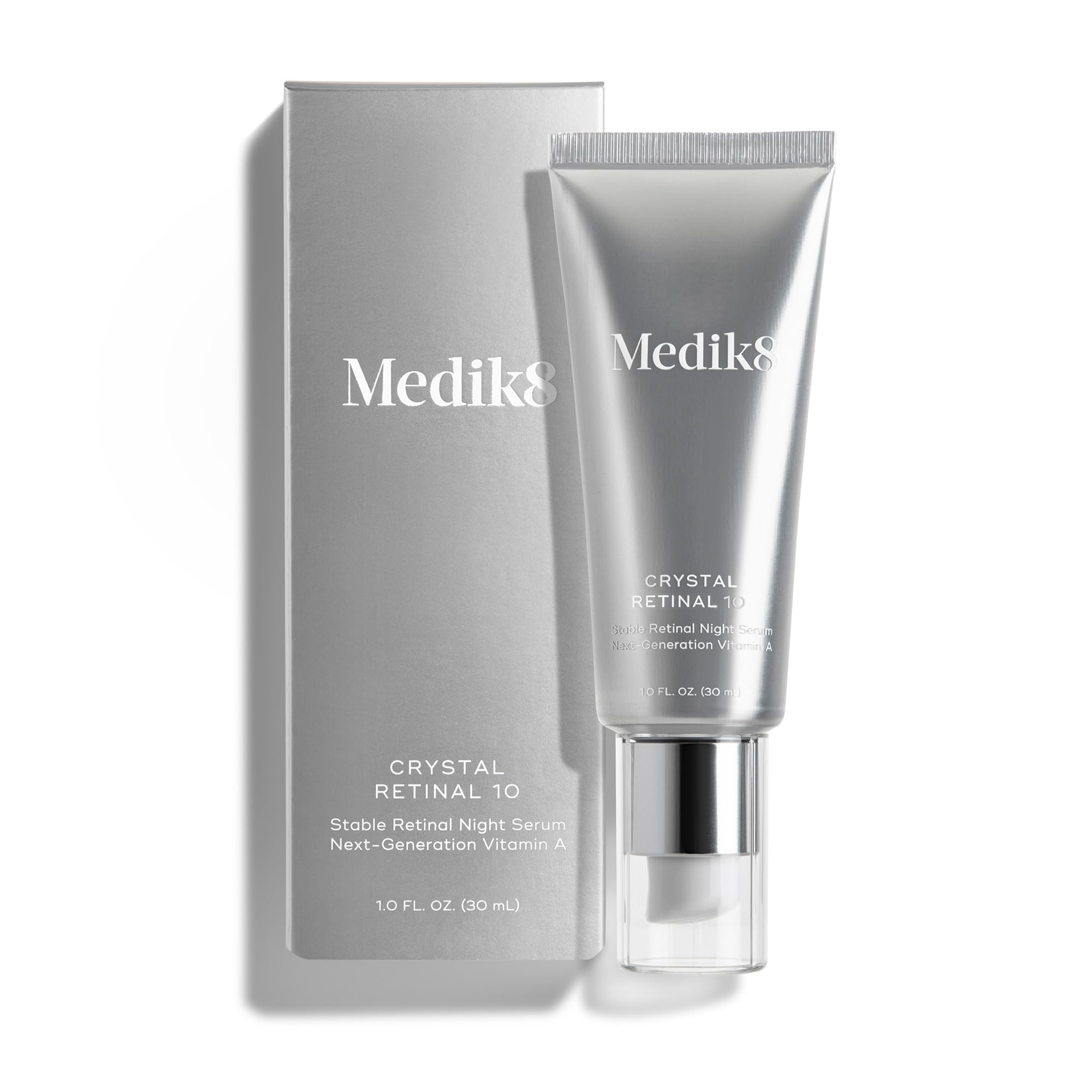 Medik8 Crystal Retinal 10 bottle for smoother, radiant skin at night.