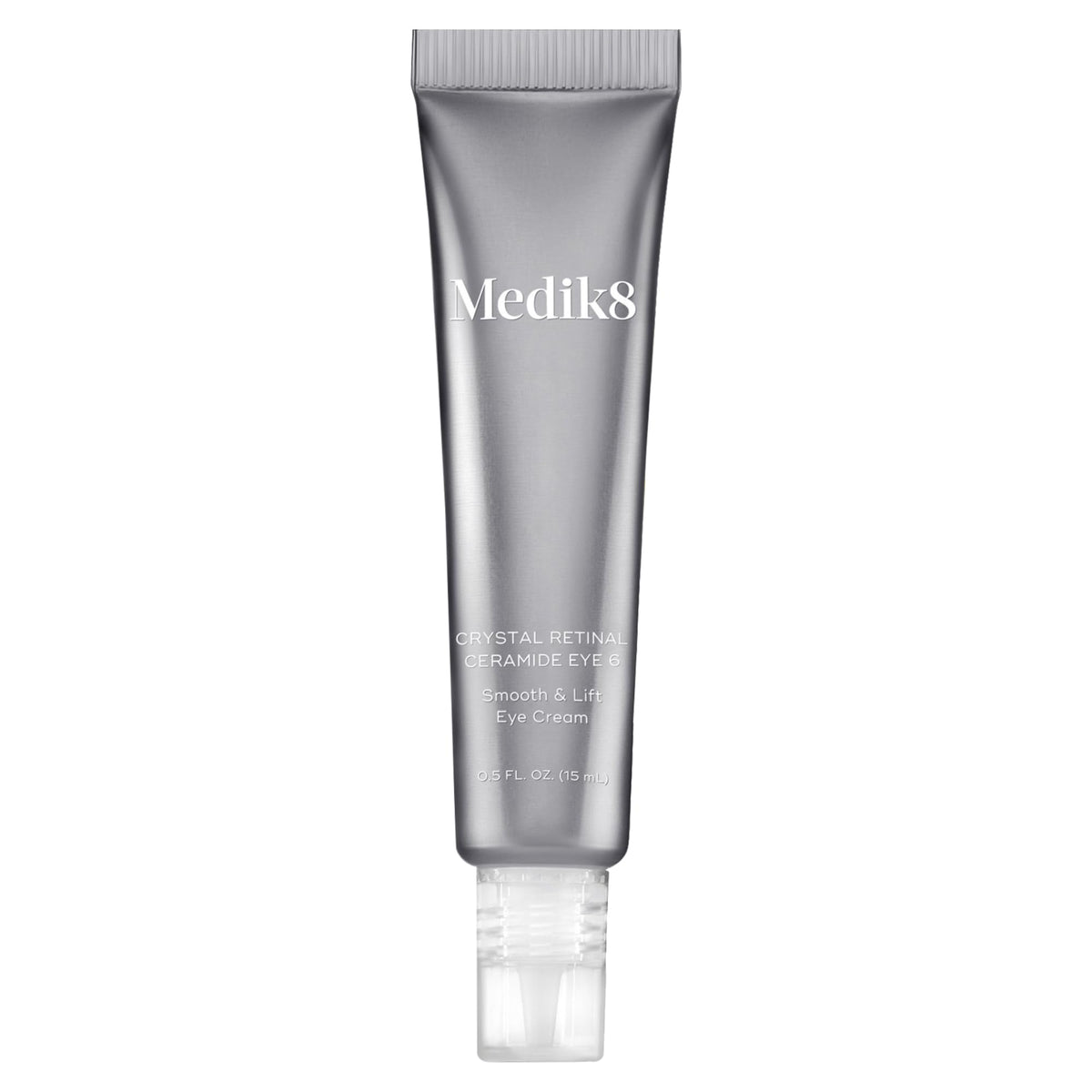 Medik8 Crystal Retinal Eye 6 bottle cap close-up shows gentle anti-wrinkle care.